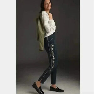 Anthropologie Dark Blue Floral Cropped Pants